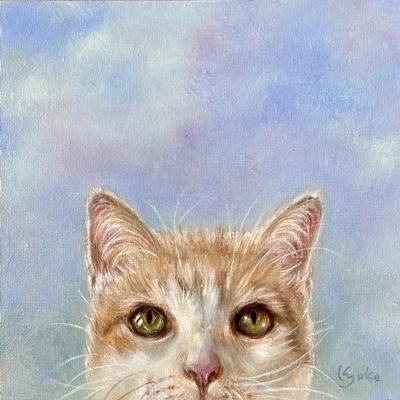ペットの油絵コレクション 「 青空 + 茶トラ猫 」 : 東欧商事 ペットの油絵コレクション 「 青空 + 茶トラ猫 」 : 東欧商事