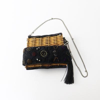 美品エバゴスebagos かごバッグショルダー ebagos オイルショルダーミニ 紅籐 BLACKエバゴス | マドリガル公式