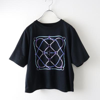美品 2023AW エルメス HERMES FIGURE ARTISTIQUE コットン ラグランスリーブ ショートTシャツ 38 ブラック┃//TEE【2400014752359】 HERMES（エルメス） 美品 2023AW HERMES FIGURE ARTISTIQUE コットン
