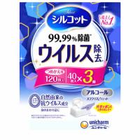 ユニチャーム シルコット ウイルス除去 つめかえ用 (40枚×3個) 詰め替え用 アルコールタイプ | ツルハドラッグ ヤフー店