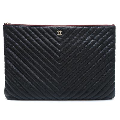 CHANEL 黒 レザー クラッチバッグ　セカンドバッグ　キャビアンスキン CHANEL シャネル セカンドバッグ ココマーク ブラック／ゴールド