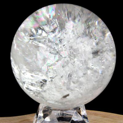 レインボー水晶 丸玉 アイリスクォーツ 天然水晶 現物画像 台座付 