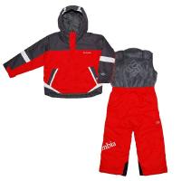 コロンビア Columbia レッドxグレースキーウェア上下2点セット 2-4歳用 男の子用グレー&amp;赤アウトドアセットアップ防寒アウター キッズ用スノーボードウェア 