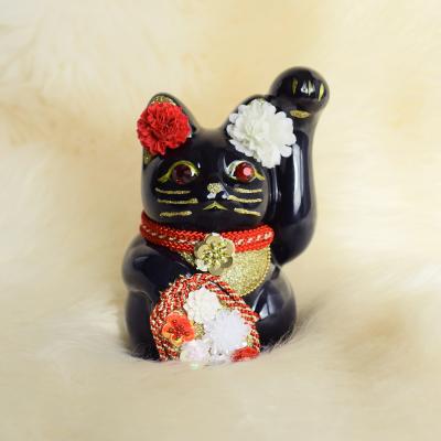 9/1迄限定値引✨厄病消除 招き猫★黒猫左手上げ7号手長・製作終了 在庫限り 限定値引✨厄病消除 招き猫》黒猫左手上げ7号手長