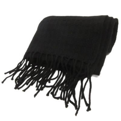 Chloe】クロエ カシミヤストール 大判マフラー 黒 ロゴ刺繍 フリンジ
