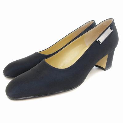 極美品★銀座かねまつ　パンプス　レザー　チャンキーヒール　黒　サイズ24.5㎝ かねまつ チャンキーヒール（パンプス）｜シューズ