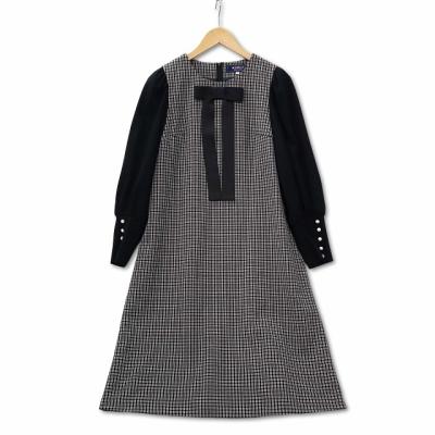 【極美品】エムズグレイシー　ドッキングワンピース　コンビ　リボン　ブラック　36 極美品】エムズグレイシー 膝丈ドッキングワンピース カメリア