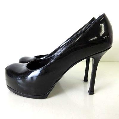 YSL ブラウン エナメル ヒール 13cm