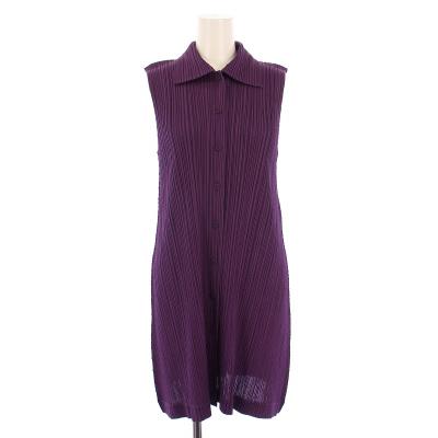 美品 プリーツプリーズ ノースリーブ チュニックワンピース パープル PLEATS PLEASE ISSEY MIYAKE - 美品 プリーツプリーズ