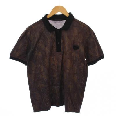 PRADA　赤と黒のチェック メンズポロシャツ　sizeL プラダ メンズ 定番 鹿の子 半袖ポロシャツ 黒 #XL PRADA