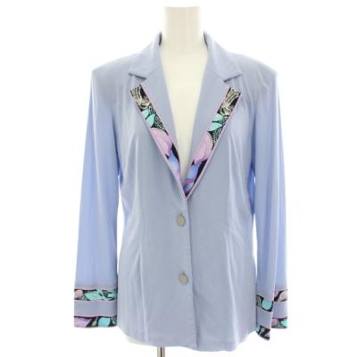 【中古】レオナール fashion テーラードジャケット シャツジャケット シングル 長袖 切替 M 水色 ライトブルー LEONARD（レオナール） LEONARD fashion テーラードジャケット シャツ