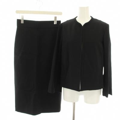 【中古】未使用品 デザインワークス スーツ ノーカラージャケット 38 スカート ロング タイト 36 黒 レディース 未使用品 デザインワークス スーツ セットアップ 上下 ノーカラー
