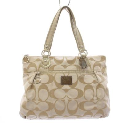 COACH コーチ ポピー シグネチャー 2way ベージュ ゴールド金具 キャンバス /レザー 15317 ショルダーバッグ ハンドバッグ レディース 600897 【中古】 B (目立った傷や汚れなし)】COACH コーチ ポピー シグネチャー 2way