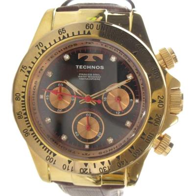 美品】テクノス TECHNOS 腕時計 クロノグラフ T6397 レザーベルト 60 