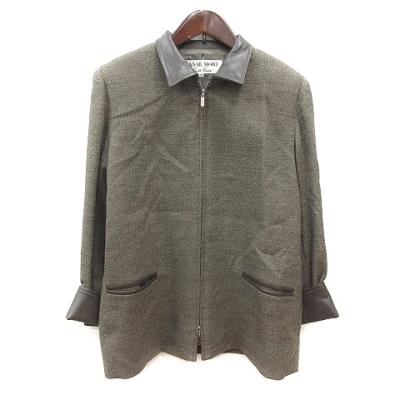 美品 HANAE MORI ハナエモリ　ノーカラージャケット　ニット　グレー　M ハナエモリ ジャケットの商品一覧 通販 - Yahoo!ショッピング