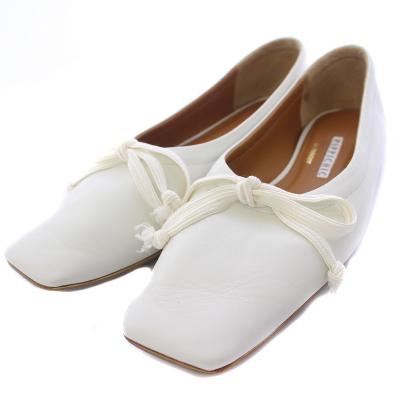 『極美品』ピッピシック　フラットパンプス　メッシュ　スクエアトゥ　リボン　白 極美品』ピッピシック フラットパンプス メッシュ スクエアトゥ