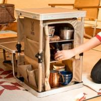 DOD 収納棚 ラック 折りたたみ式 ソロキャンプ 荷物整理 サブテーブル ドリンクステーション ハード天板 ハード棚板 棚数調整 ココニモラック TB1-071-TN タン