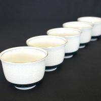 来客用 湯呑み茶碗5客セット 九谷焼 白七宝 