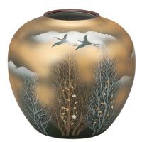 陶器 花瓶 九谷焼 金雲木立 