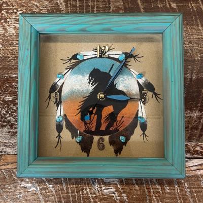 ネイティブアメリカンインディアンアート サンドペイント掛け時計 サウスウエスタン ナバホ インディアン ネイティブアメリカン ターコイズ サンドペイント