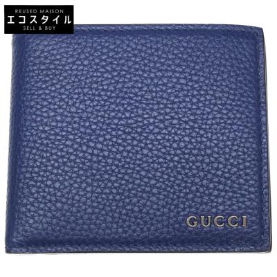 早い者勝ち　美品　GUCCI グッチ　シルバーロゴ　お札入　二つ折り財布　紺　青 GUCCI グッチ 財布 二つ折り 札入れ レザー ブラック ブルー
