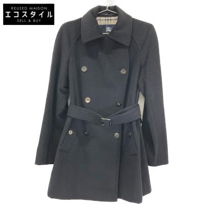 【美品】バーバリーロンドン　アンゴラ混　ショート　ベルテッドコート　黒　L相当 バーバリーロンドン ロングコート アンゴラ ベルト 銀ボタン ブラック