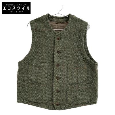 5319【極美品】45R　ツイードベスト ウール　シェットランドベスト　カーキ ツイード ベスト（ファッション）（色：カーキ系）のおすすめ人気商品