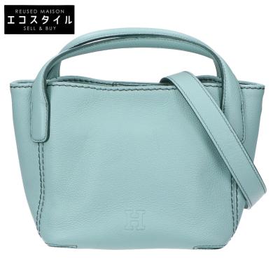美品☆HIROFU ヒロフ ハンドバッグ ヴィータ Hロゴ オールレザー ブルー ヴィータ】レザーショルダーバッグ S 2WAY 本革（商品番号：P25