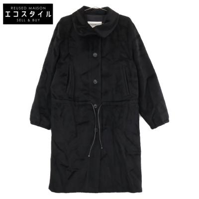 Max Mara マックスマーラ ブラック アルパカ70ウール30 レザードロー  