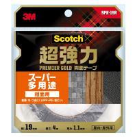 Scotch 超強力 両面テープ スーパー多用途粗面用 プレミアムゴールド SPR-19R 3M 幅19mm 長さ4m 厚み1.1mm M3 | ワイズライフYahoo!店