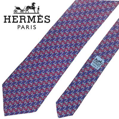 HERMES ネクタイ パープル系 美品 HERMES エルメス ネクタイ シルク100% パープル系 総柄 254