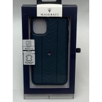 【iPhone 11】MASERATI公式ライセンス品 本革+TPUケース 背面カバー ネイビー【MASERATI】 | XIV-shop