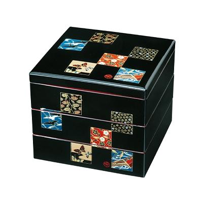 ふるさと納税 海南市 紀州漆器 7寸 三段 重箱 黒内朱 市松友禅 : Yahoo