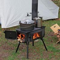 薪ストーブ  キャプテンスタッグ ストーブ BBQ KAMADO かまど 煙突 ガラス窓付 角型ストーブ 収納バッグ付き UG-75 UG-0075 キャンプ | 生活館Livinza ヤフー店