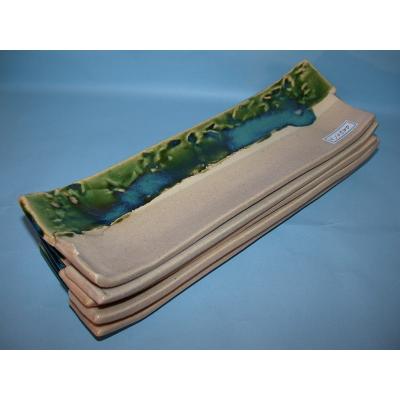 白山窯 山田正和造 織部 緑釉長皿 6客 ミ*ク様 織部焼 『織部竹文 長方