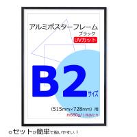 ポスターフレーム B2 (515x728mm) ブラック 黒 UVカット ペット板 アルミ製 額縁 壁掛けフレーム | 岐阜の木工屋