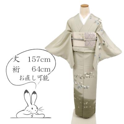訪問着＊袷着物 白牡丹模様 略礼装 緑色 正絹 祝事や式典に＊2HG14
