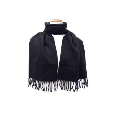 ダンヒル/dunhill カシミヤ100% マフラー　英国製　ブラック dunhill ダンヒル 100% カシミヤ マフラー ロゴ刺繍