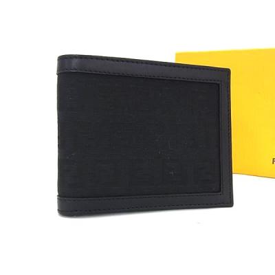 Fendi ズッカ柄 ブラックキャンバス&レザー二つ折り財布 FENDI】フェンディ ズッカ柄 二つ折り財布 キャンバス レザー