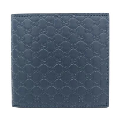 GUCCI レザー本革二つ折り財布 ネイビー GUCCI - 新品 グッチ GUCCI 財布 二つ折り グッチシマ レザー