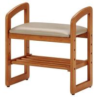不二貿易 玄関椅子 玄関ベンチ 幅50×奥行30×高さ54cm ナチュラル 木製 高さ調節可能 棚付き サポートチェア 95778 | ユリとソラ