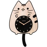 VIKMARI 振り子付き 壁掛け時計 天然木 ネコ ゆらゆら揺れる振り子時計 木製 猫 アクリル板文字盤 彫刻したインデックス 木製指針 静音 連続 | ワイワイワイエイショップ