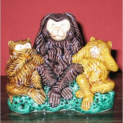 九谷焼　三猿の陶器製置物 三猿 見ざる聞かざる言わざる（九谷焼／オブジェ、置き物