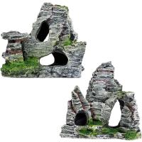 水槽オブジェ オーナメント 岩 アクアリウム 模型 熱帯魚 飾り 装飾 2種セット( 黒色) | ゼブランドショップ
