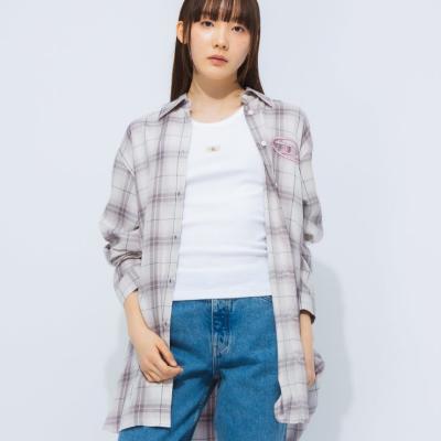 ピンクとホワイトのチェック柄シャツワンピース Amazon.co.jp: シャツ