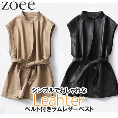 ヴィンテージ　レザー　ベスト　本革　ミドル丈　ベルト付き　レディース　M ヴィンテージ レザー ベスト 本革 ミドル丈 ベルト付き レディース M