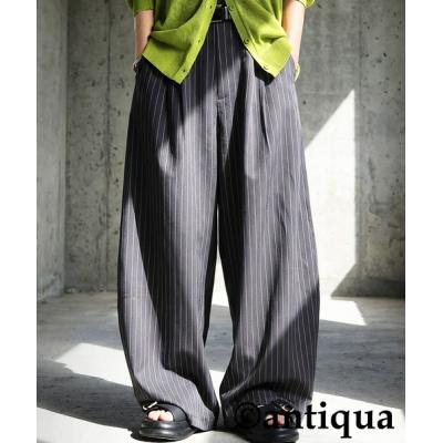 ストライプパンツ（レディースファッション）（色：グレー系