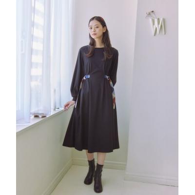 美品 ブルーレーベルクレストブリッジ ロングワンピース チェック フード 黒 デニムライクパーシャルチェックドレス | ブルーレーベル・クレスト