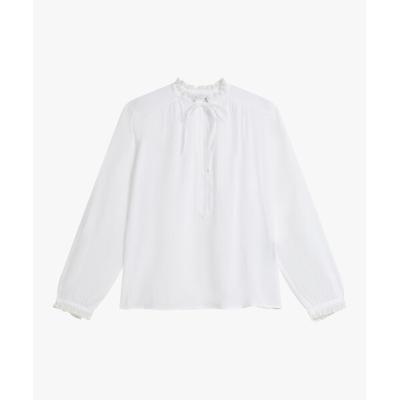 アニエスベー ブラウス グレー ストライプ L プリーツ リボン 希少 フランス agnes b.（アニエスベー） ブラウス シャツ ガーゼ調コットン リボン