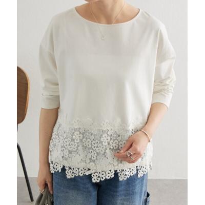BEARDSLEY レース付きライトグレー長袖トップス Fサイズ ビアズリー beardsley（レディースTシャツ、カットソー）｜トップス